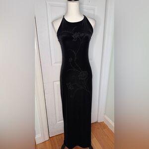 Y2K Black Velvet Pia Bodycon Stretchy Glittery Fairy Core Evening Prom Dress